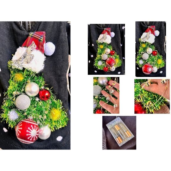VTG No Boundaries Ugly Christmas Sweater Juniors Large Upcycled Batterie… - Picture 11 of 14